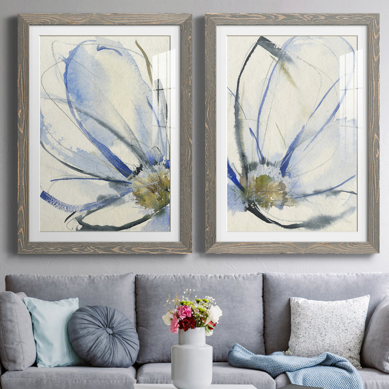 Cobalt & Paynes Petals I encadré mat - prêt à accrocher, Cadre gris, H 24 po x l 40 po x P 1 po