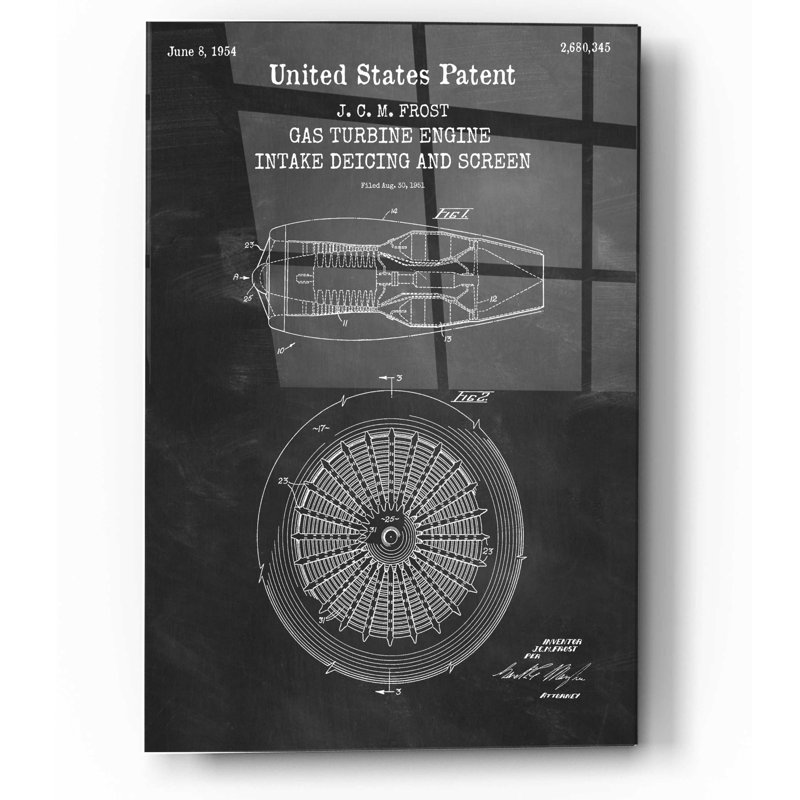 17 Stories Gas Turbine Engine Blueprint Patent Chalkboard - Unframed ...