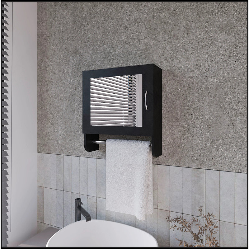 Armoire à pharmacie noire polyvalente avec barre à serviettes et miroir inclus