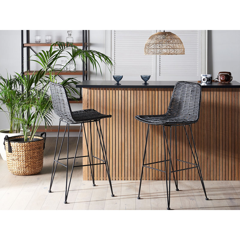 Wescliff Wicker Bar Stool with Steel Frame, Black