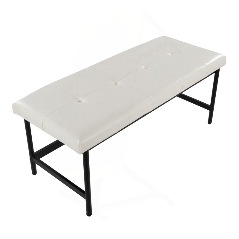 Banc en métal noir et similicuir, Blanc