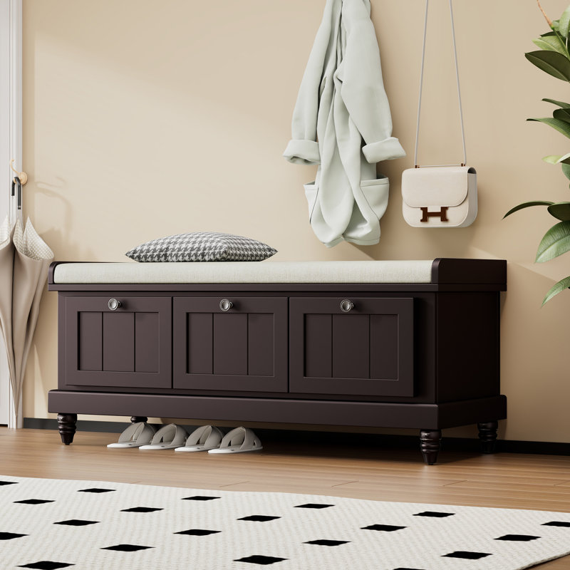 Humdan Fabric Upholstered Storage Bench, Espresso