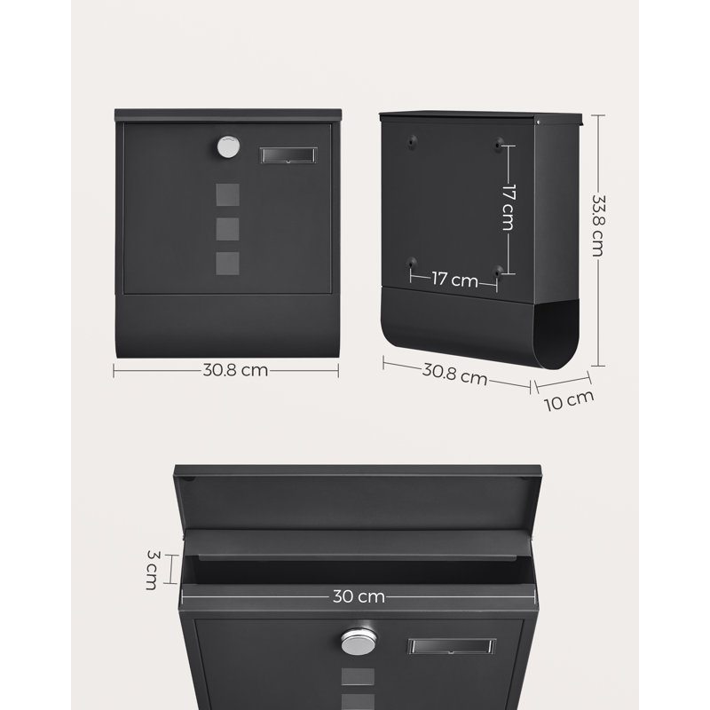 Lenka Steel Post Mounted Post Box, 13.3'' H x 12.1'' W x 3.9'' D, Black
