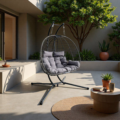 Balancelle double avec support, fauteuil hamac de patio avec causeuse à coussin