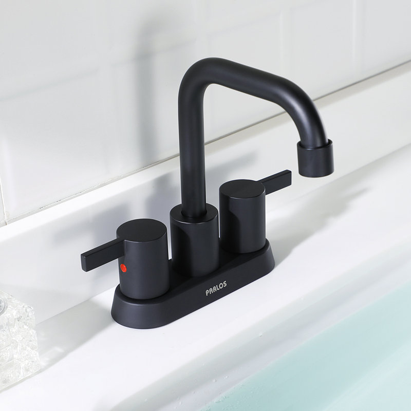 Robinet de salle de bain à 2 poignées avec ensemble de drain Centreset, Noir mat