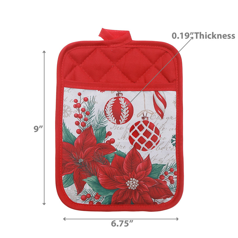Support à casserole avec poche (poinsettia avec ornements) - ensemble de 6