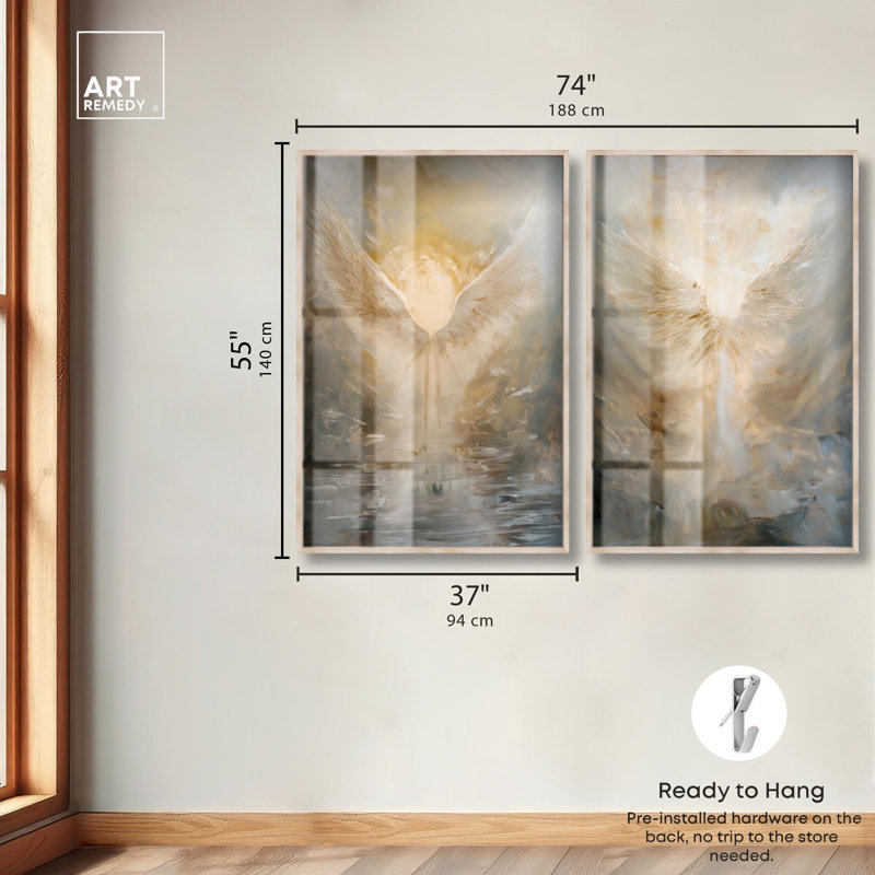 Ensemble de décoration murale bohème « Elysian Feathers Duet Shadowbox Print » doré par Art Remedy, cadre noir, 10 x 15