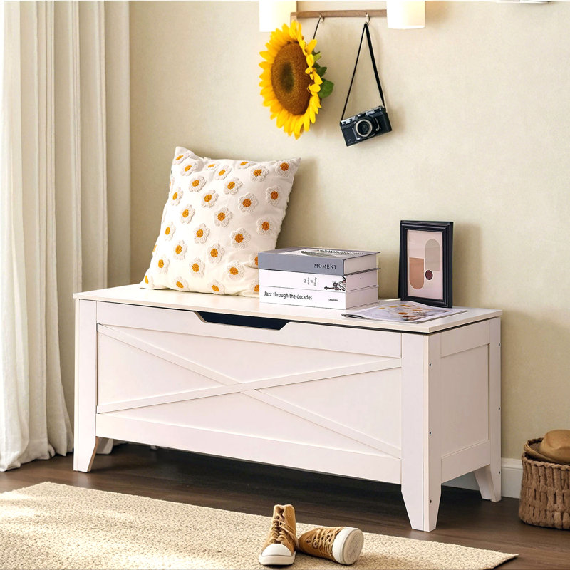 Banc de rangement rectangulaire Pania, Blanc, H 18,5 po x l 43,3 po x P 15 po