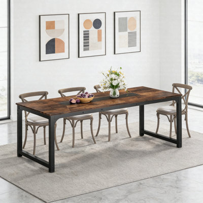 Industrial Dining Table For 6-8 – Large Rustic Kitchen Table With Heavy-Duty Metal Frame