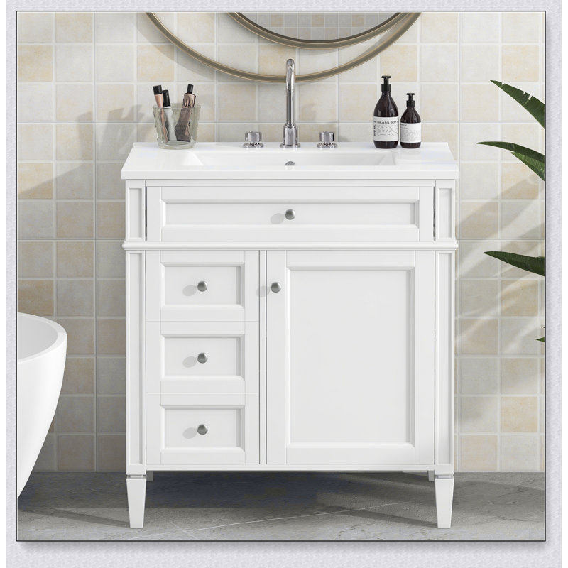 Meuble-lavabo de salle de bain 30 po avec lavabo supérieur, meuble-lavabo moderne avec 2 tiroirs et tiroir basculant, meuble-lavabo simple