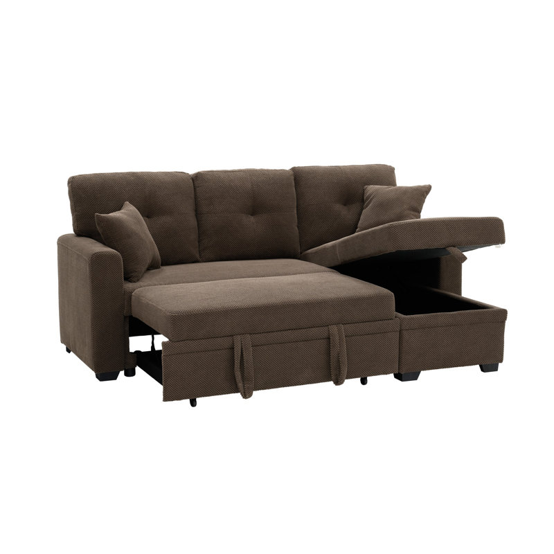 Canapé-lit modulaire en L convertible en L, lit escamotable avec méridienne réversible pour petits espaces, Café
