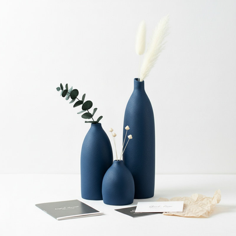 Ensemble de vases bleu mat