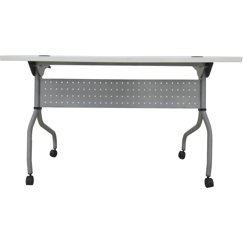 Silver and White Laminate Flip Top Training Table with Casters