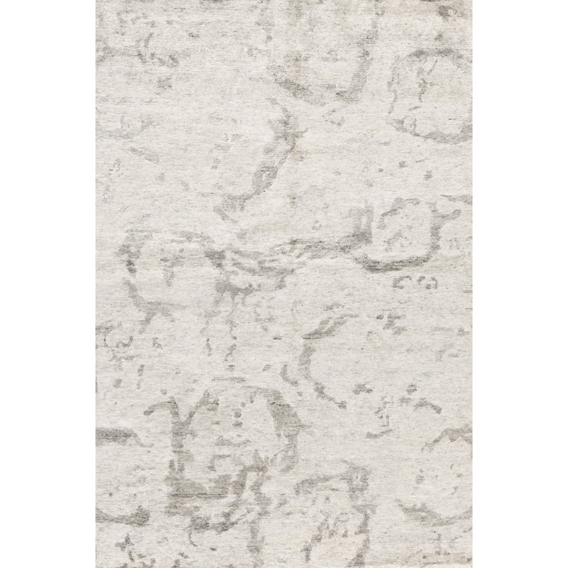 Tapis rectangulaire en viscose noué à la main à motif abstrait argent / gris, Rectangle 8 pi x 10 pi