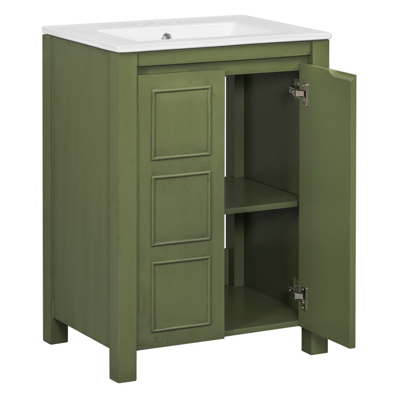 Vintage Ceramic Bathroom Vanity Solid Wood Transitional Design For Compact Spaces