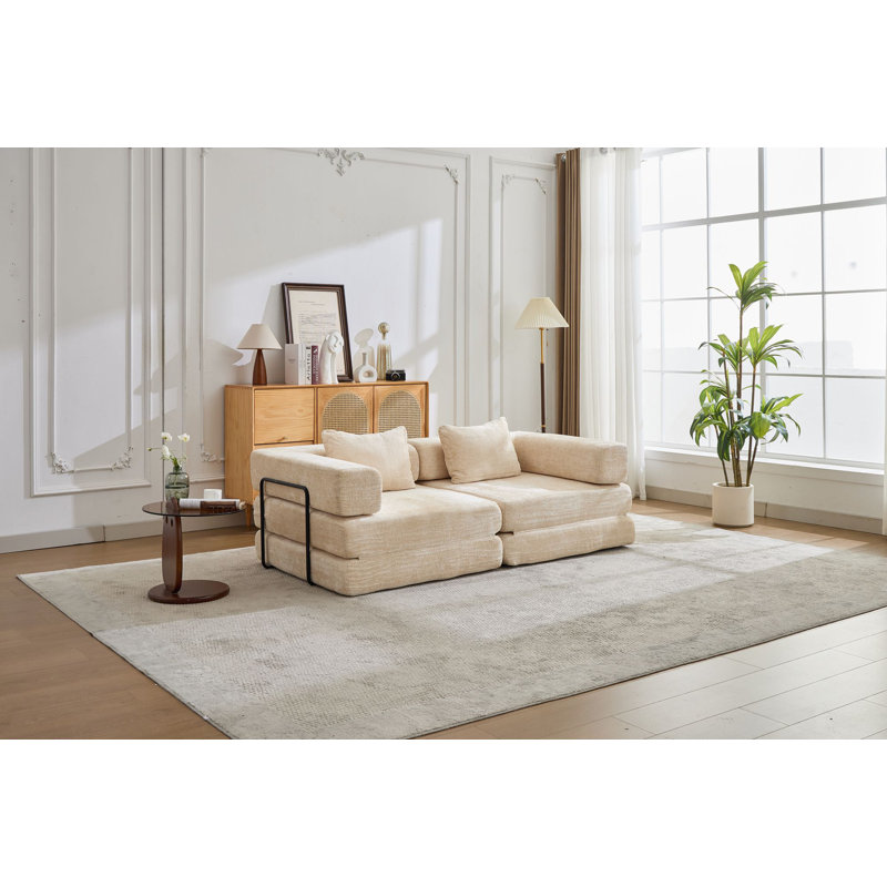 Canapé-lit convertible au sol avec structure de forme fixe, Beige