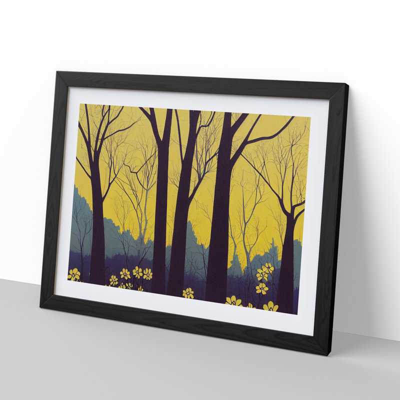 Art Deco Spring Forest Vol.1 - Single Picture Frame Print, Black, 25cm H x 34cm W 