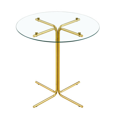 Small Space Glass Bar Table: 36 Inch Round High Table For Apartments - Tempered Glass Tabletop With Gold Chrome Support - 15-minute Assembly For Living Room & Kitchen Corner