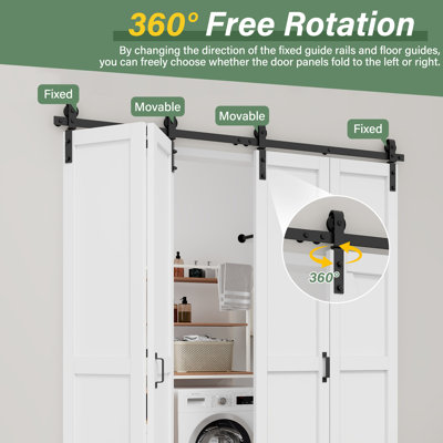 84''H Bifold Barn Door Solid Manufactured Wood White Primed Paneled Closet Pantry Doors with Hardware Kit