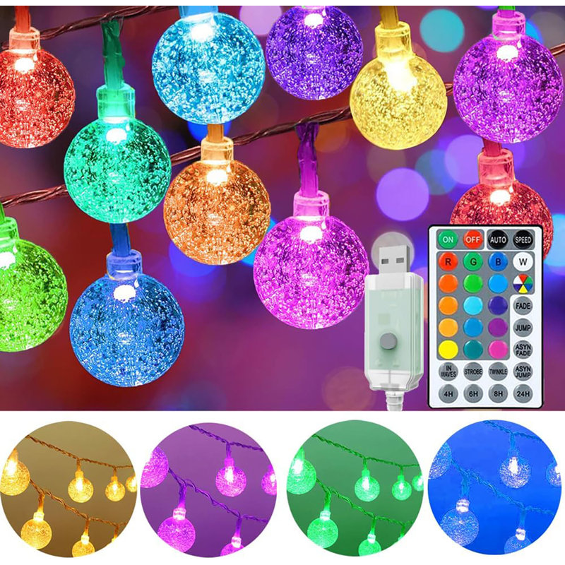 Guirlande lumineuse de 15 m (50 pi) avec 75 DEL à globes multicolores, alimentée par USB et télécommande, idéale pour la décoration intérieure de la chambre et du camping.