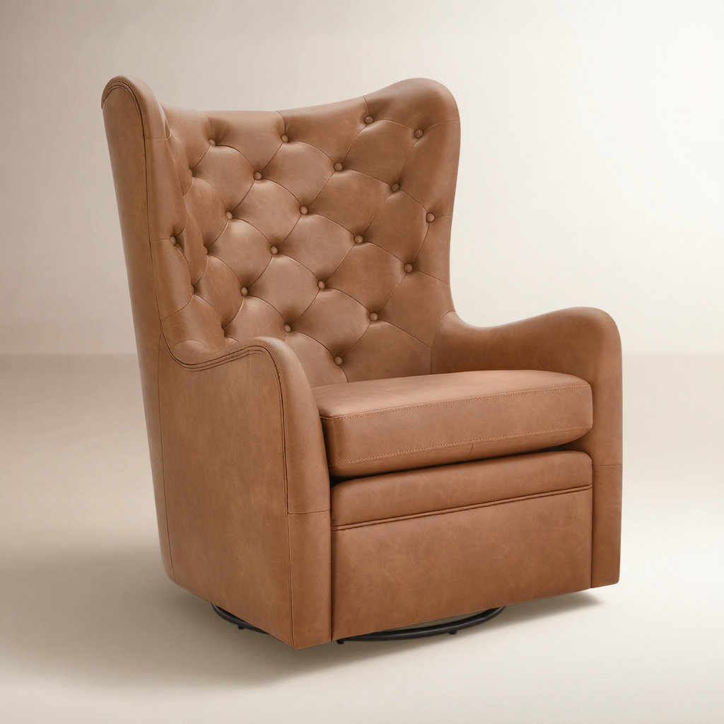 Waverly Swivel Wingback Chair, Copley Saddle Brown Faux Leather