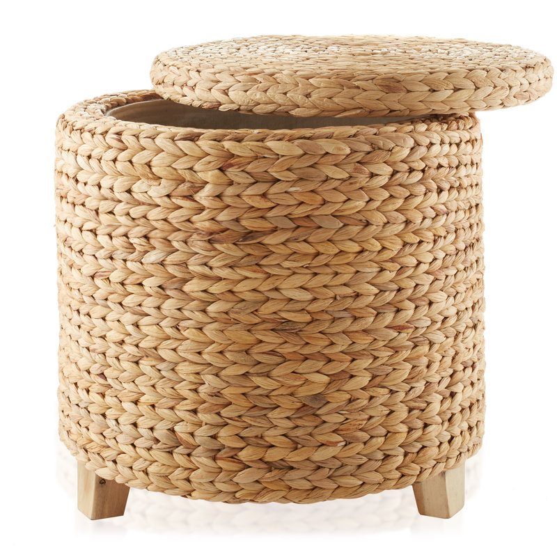 Casafield 17" Round Storage Ottoman with Lid, Water Hyacinth Footrest, Natural