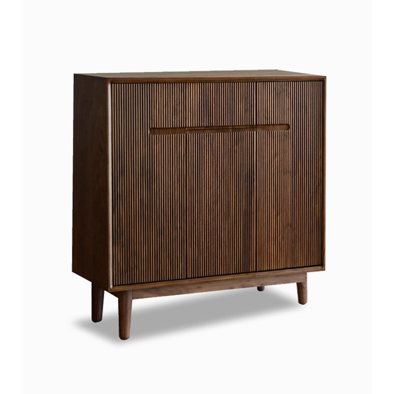 Armoire à chaussures en noyer noir uni avec portes à lattes