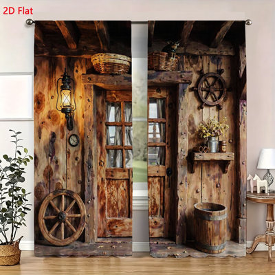 2 Piece Rustic Farmhouse Window Curtains Vintage Country Style Semi Sheer Drapes for Kitchen Living Room Bedroom Elegant Natural Texture Home Decor Window Treatment