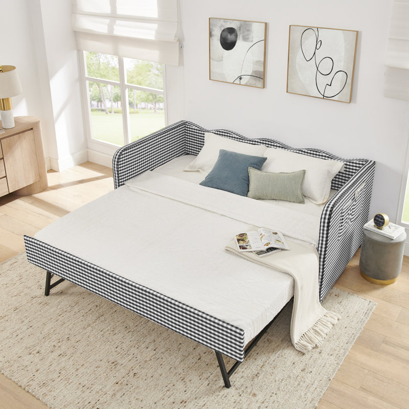 Lit de jour simple, canapé-lit convertible 3-en-1 Gingham, Lit simple, Noir