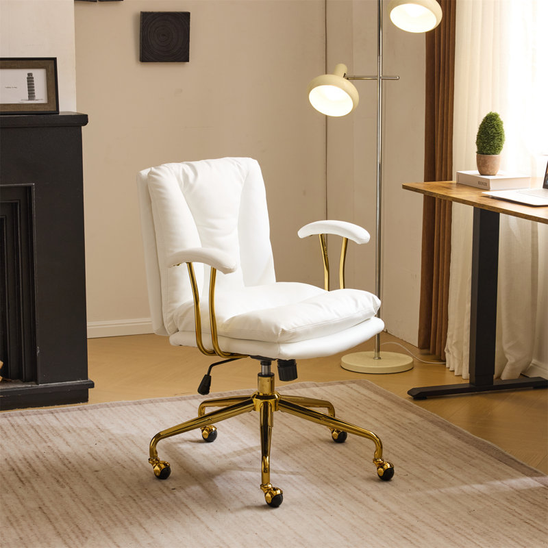 24" W Swivel Upholstered PU Office Chair, White