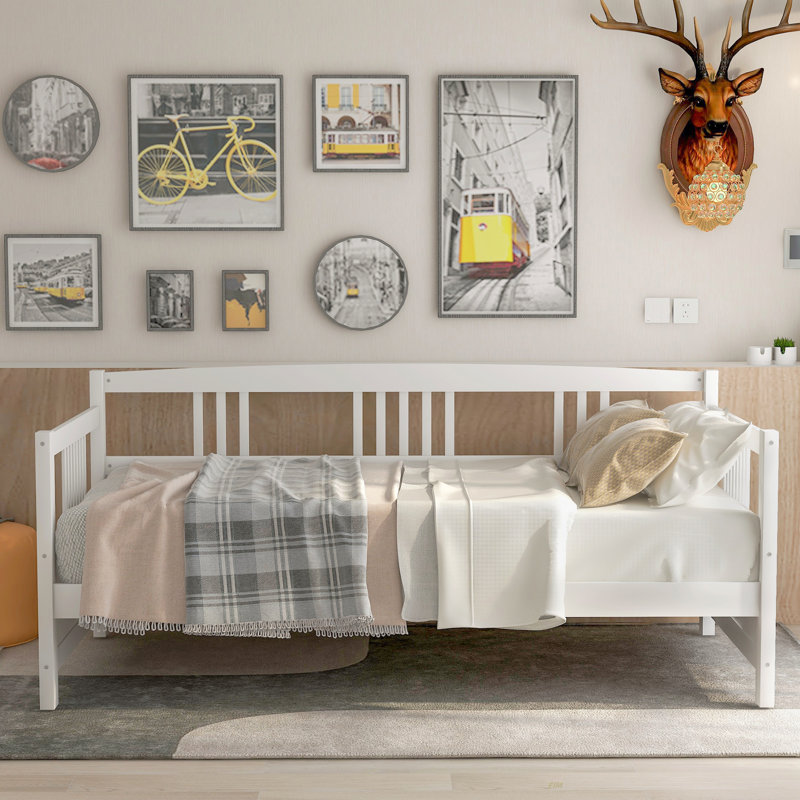 Lit de jour moderne en bois massif, multifonctionnel, taille simple (lit de jour), Blanc