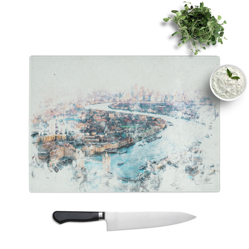 Tempered Glass River Thames & London Skyline Chopping Board, 20 cm x 28.5 cm