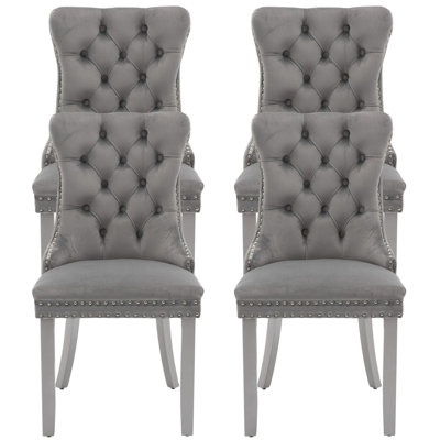 Amelia Modern Velvet Wingback Tufted Upholstered Dining Chairs with Solid Wood Legs