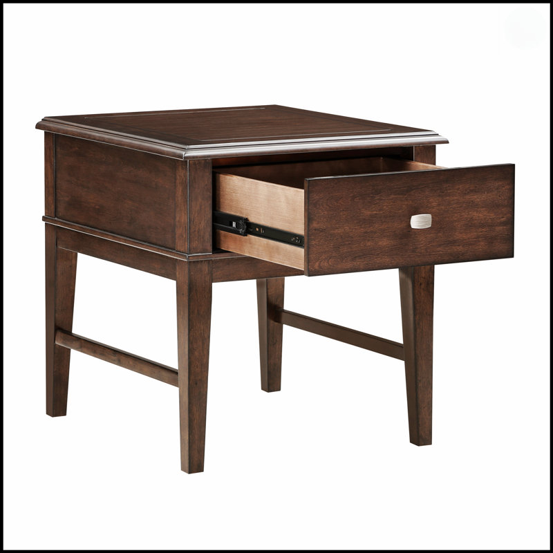 Table de bout classique avec tiroirs, port de chargement USB et finition brun riche pour les meubles de salon modernes