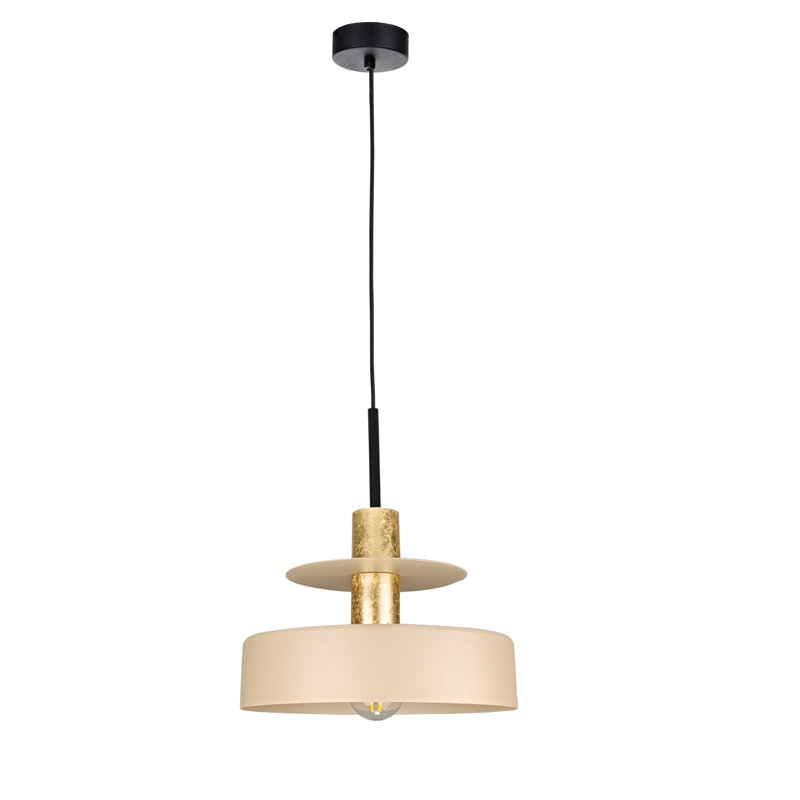 1 - Light Matte Black Drum Pendant, Latte/Gold