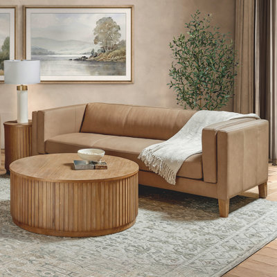 Arloine Top Grain Leather Sofa, Saddle Brown