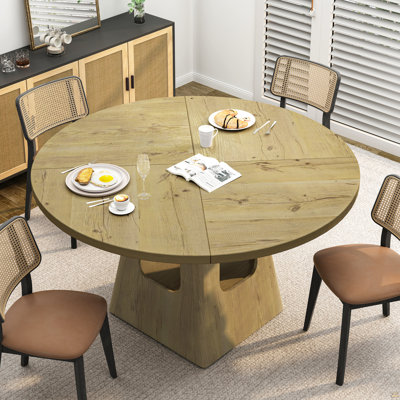 Table de salle à manger ronde pour table ronde de 4-6,47 pouces avec plateau en bois et base de rangement, table de salle à manger de ferme, table de cuisine en bois pour salle à manger, cuisine, salon, naturel (table seulement)