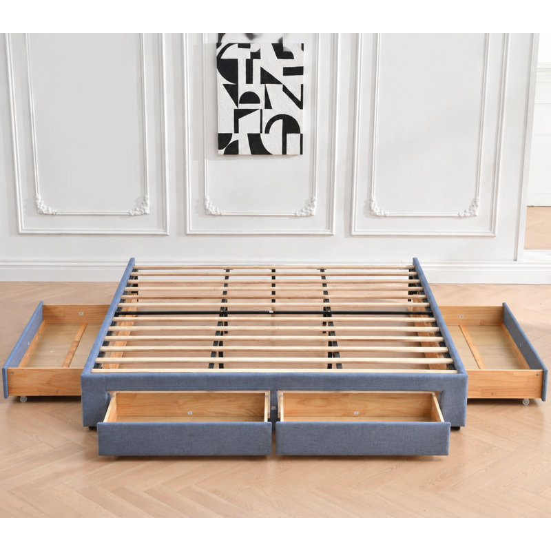 Lit plateforme avec rangement 4 tiroirs, Très grand, Blue