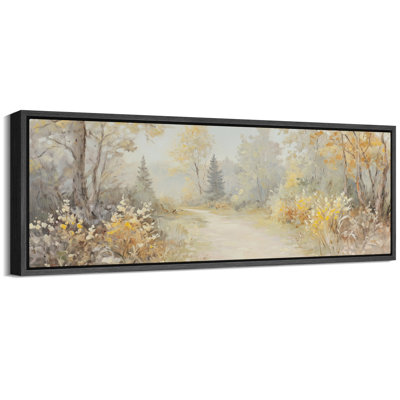 Country Road Through The Forest Artwork, Yellow Green Wall Pictures, Giclee Canvas Digital Print Extra Large Framed Wall Art