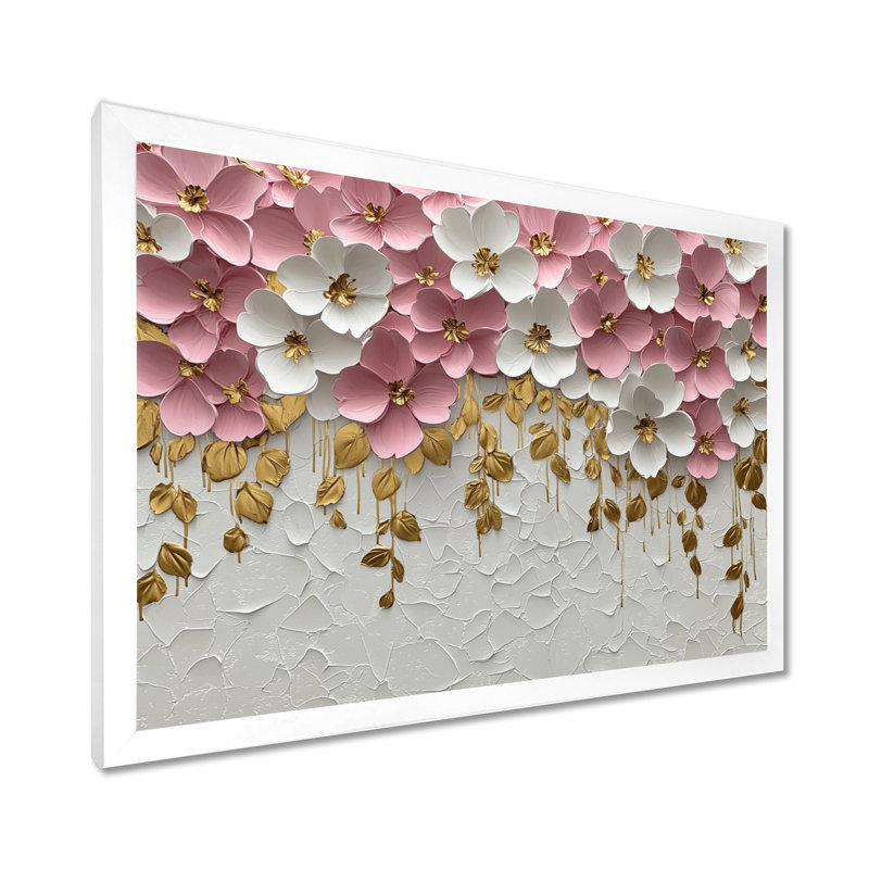 Irmelin rose pastel crème de fleurs sauvages champ II - fleurs murales grand art mural, H 30 po x l 40 po, Blanc