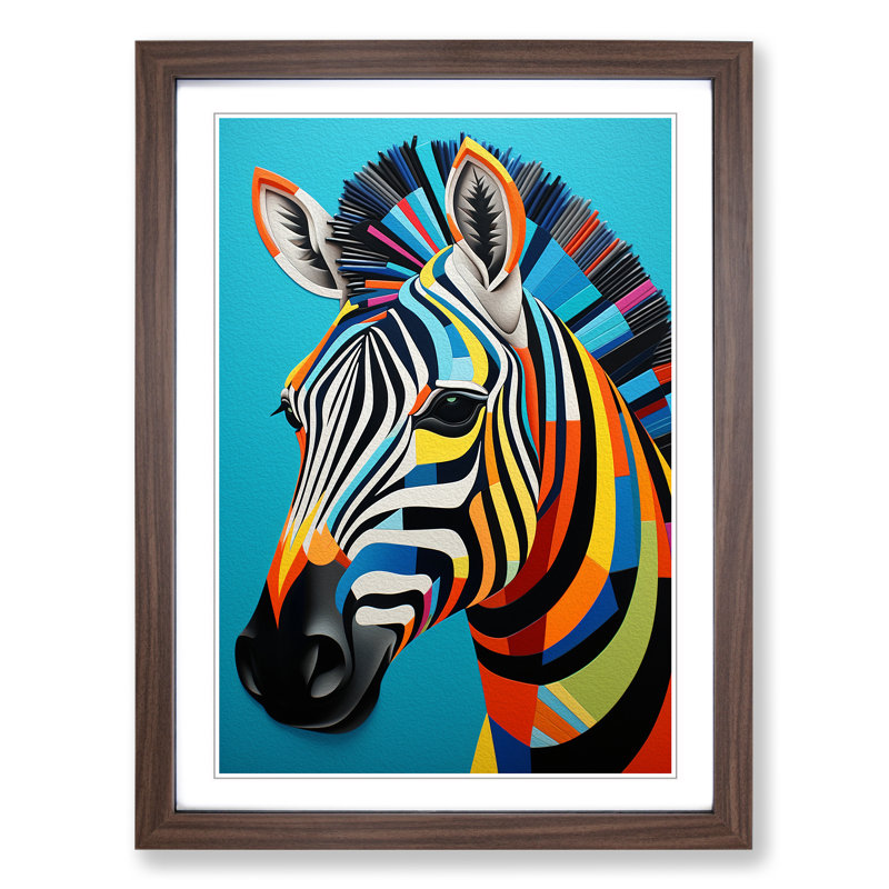 XYZ-FRM-V1223-1731 Zebra Geometric No.2 - Single Picture Frame Print on Wood, Walnut , 34cm H x 25cm W x 2cm D