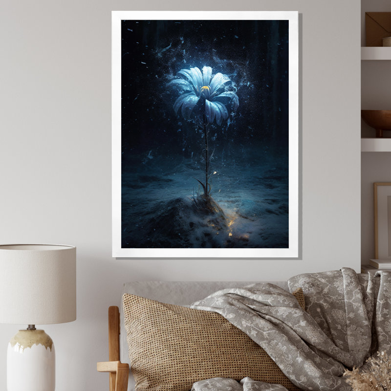 Amaryllis abstrait fleur bleue I - impression, Cadre simple blanc, H 20 po x l 12 po x P 1 po