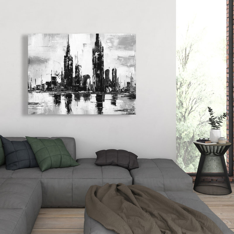 Toile urbaine urbaine Mono - toile de formes de villes pour la décoration intérieure, H 48 po x l 36 po