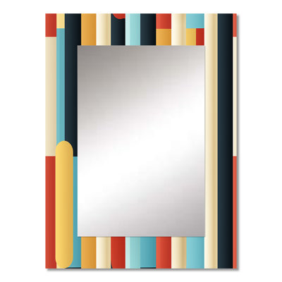 Fredonyer Pastel Colors Midcentury Stripes Pattern - striped  Mirror, Modern Unique Wall Mirror, Printed Metal Art