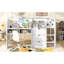 Lit mezzanine double pleine grandeur avec bureau intégré, rangement et tableau blanc graffiti - Bibliothèque en bois de pin avec rangement, couleur blanc-300147311