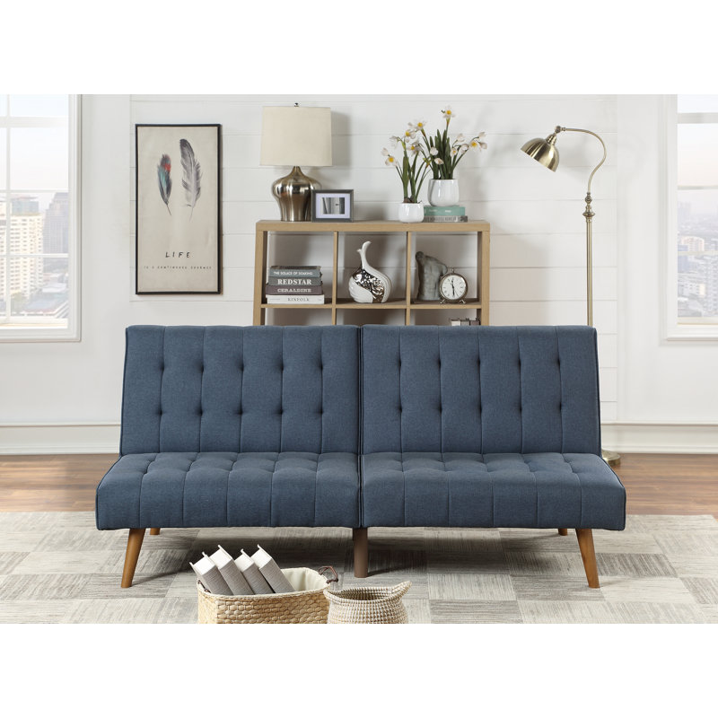 Babsi Twin 71'' Upholstered Convertible Sofa, Navy Polyester Blend