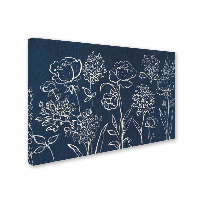 « indigo floral i », reproduction sur toile tendue, H 22 po x l 32 po x P 2 po