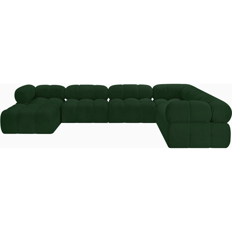 Ames 136" Upholstered Sectional, Green Boucle Fabric