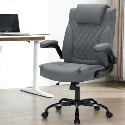 Fauteuil de bureau moderne avec capacité de poids de 350 lb, fauteuil de bureau ergonomique en similicuir avec support lombaire et accoudoirs rabattables