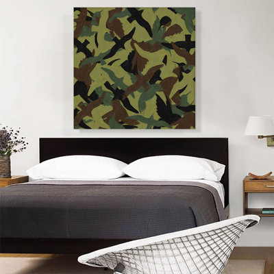 " Army Green Brown Black Camo Camouflage Bird Pattern " Painting Print